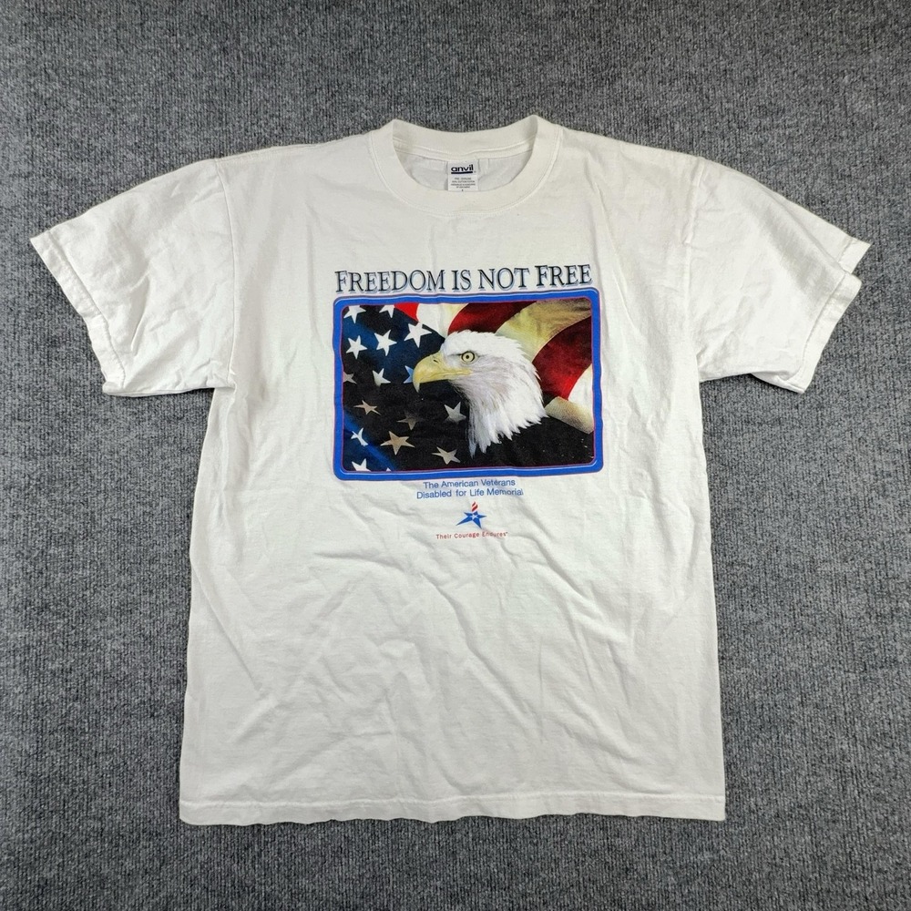VTG Anvil Shirt Mens Large Freedom Is Not Free Eagle Flag Graphic Patriotic Tee